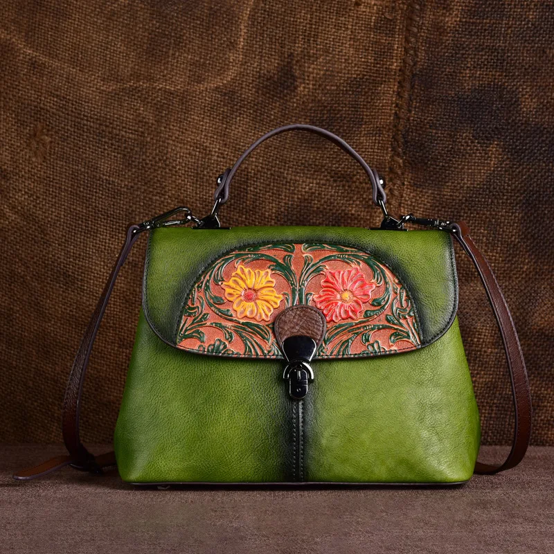 

A hundred stylish cowkin women's bag fracking retro hand-colored hand-colored hand-slanted cross-girl bag head layer leather bag