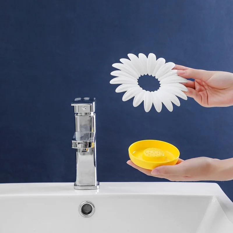 Caja de jab&oacute;n con forma de loto, jabonera port&aacute;til antideslizante de silicona para drenaje de agua, jabonera de Color s&oacute;lido, accesorios de ba&ntilde;o-4