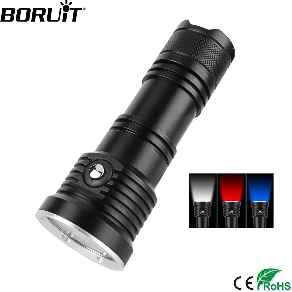 

BORUiT XM-L2 XPE LED Scuba Diving Flashlight 5-Mode Diving Video Photography Torch Underwater 50M 26650 Spearfishing Light