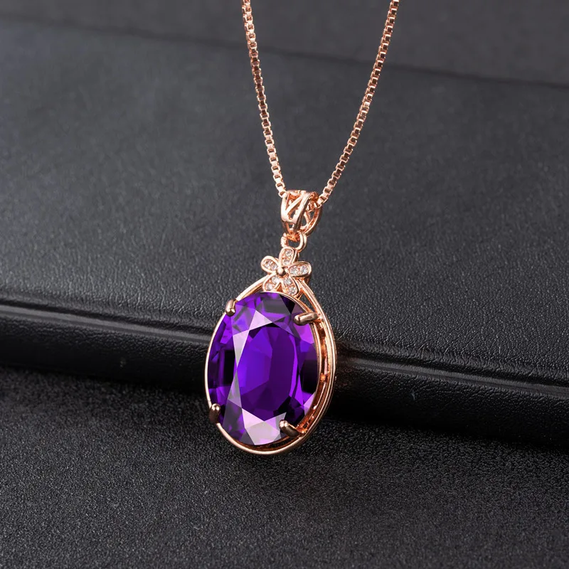 Дайвуджан Элегантное овальное кулонное ожерелье с аметистом для женщин, украшение из серебра 925 с драгоценным камнем, цветок, подарок на свадьбу.
