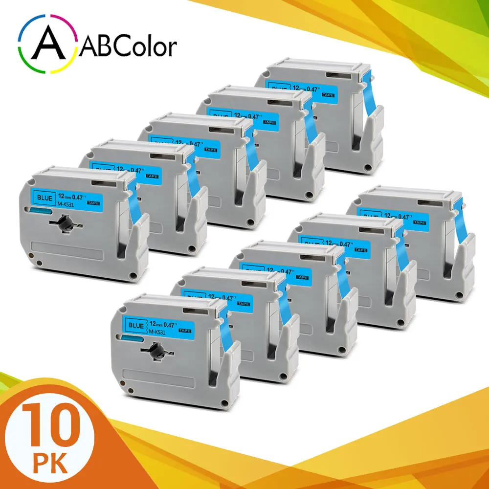 

10PK Compatible Tape For Brother MK 531 MK-531 mk531 Label Tape 12mm Black on Blue For Brother P touch Label Maker PT-70 PT-80