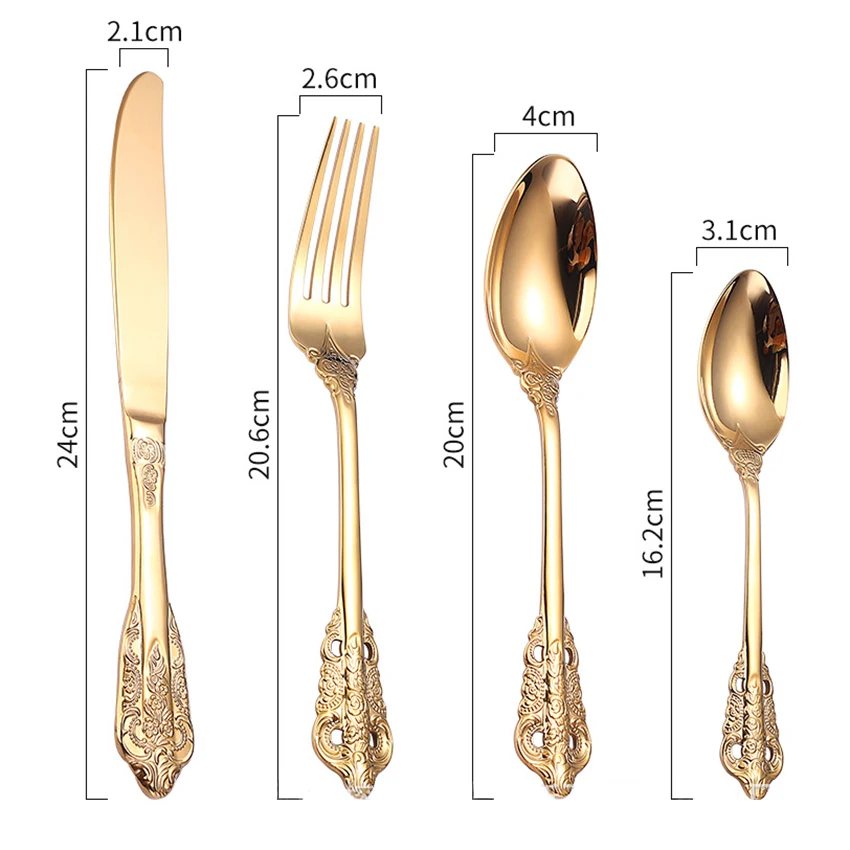

Vintage Cutlery Luxury Golden Dinner Set Stainless Steel Knife Fork Set Silver Dinnerware Royal Style Forks Knife Spoon Flatware
