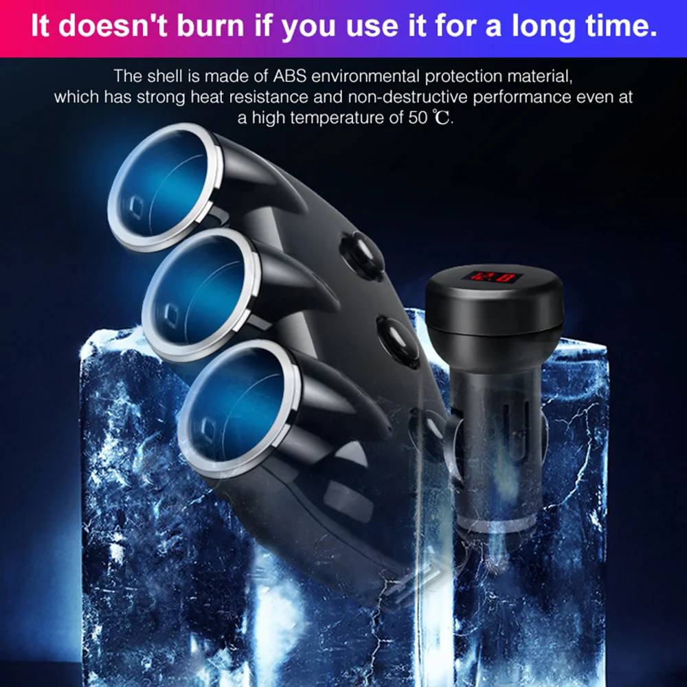 

12V-24V 3-Way Car Cigarette Socket Lighter Splitter Plug LED Dual USB Charger Adapter For Mobile Phone MP3 DVR Accessories