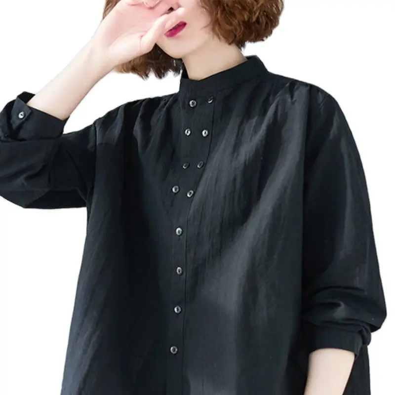 

Women's shirt blouse Autumn 2021 Oversized new cotton hemp loose size solid age reducing women casual slim long sleeve top woman