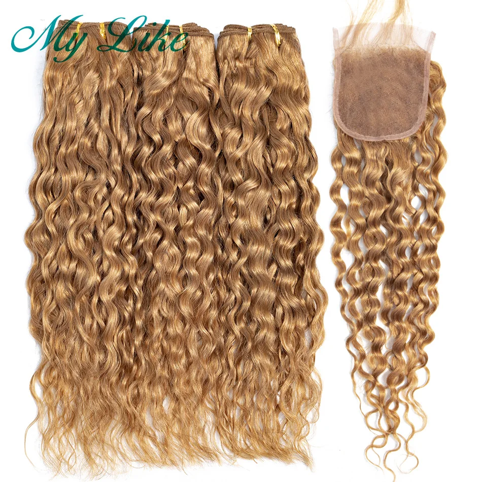 

У меня как Мёд блондинка Волнистые пряди с закрытием 100% Non-remy человеческие волосы пряди с закрытием бразильские волосы категории virgin волосы,...