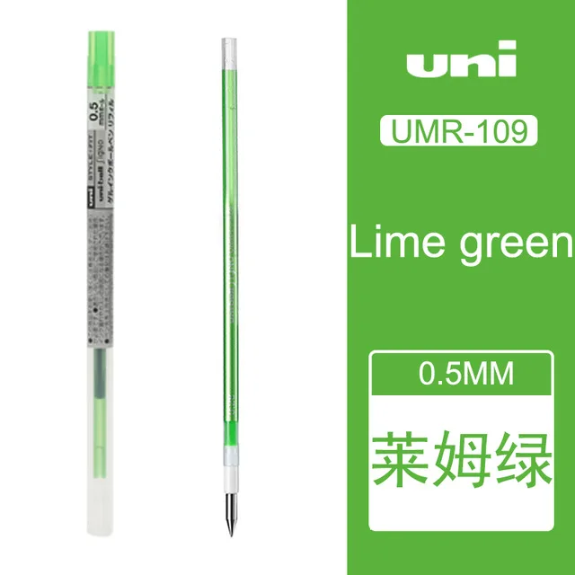 6 шт Uni гелевая ручка для заправки 0,5 мм UMR-109-05 модульный стилус для заправки ручка 16 цветов - Цвет: Lime green