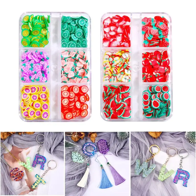 

6 Grids/box Mixed 3D Fruit Slices Sticker Resin Filling Polymer Clay DIY Epoxy Resin Mold Filler Jewelry Nail Art Decoration