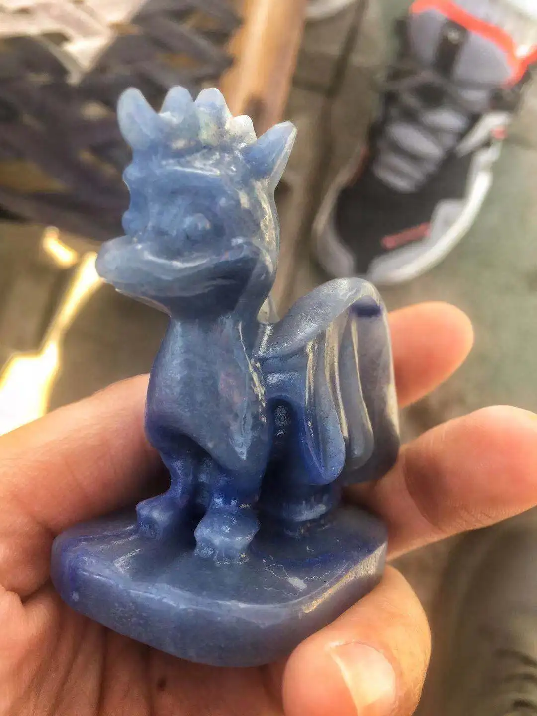 

Natural blue crystal stone hand-carved dragon for home furnishings