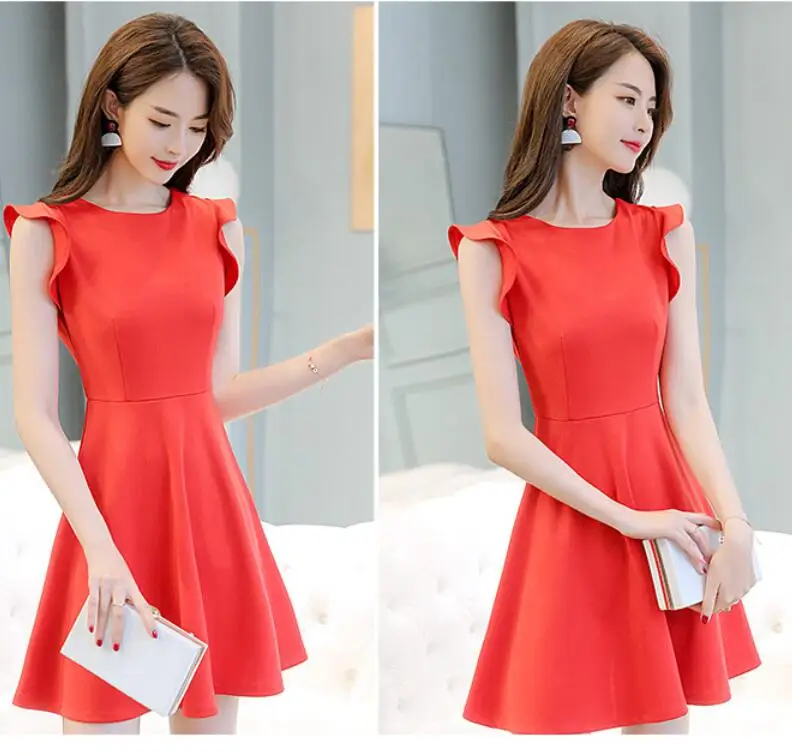 

Женское платье без рукавов, с круглым вырезом и высокой талией, в Корейском стиле