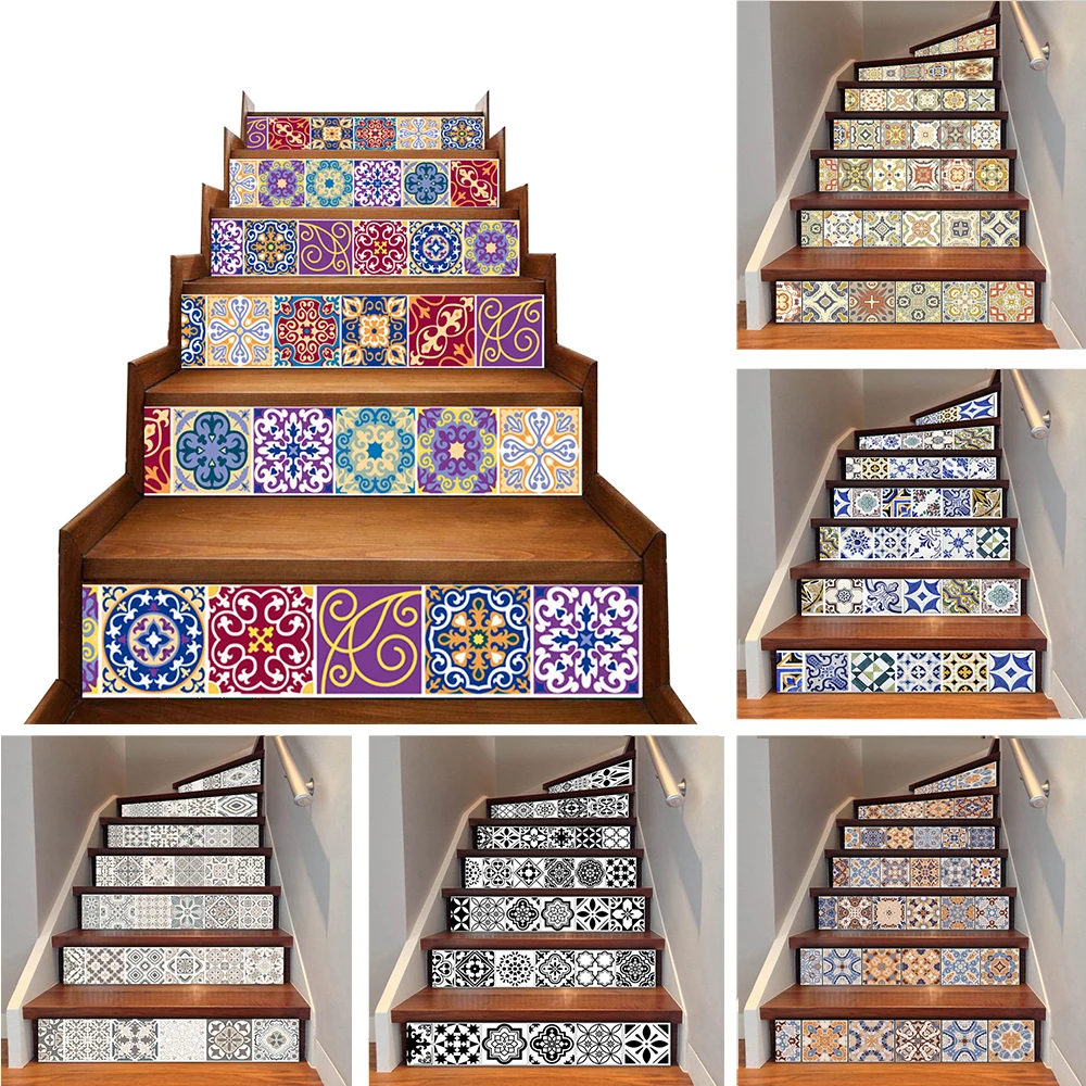 

6pc set 3d Stair Sticker Removable Self-Adhesive Vinyl Ceramic Tile PVC Stair Wallpaper Staircase Stairway Home Wall Decal