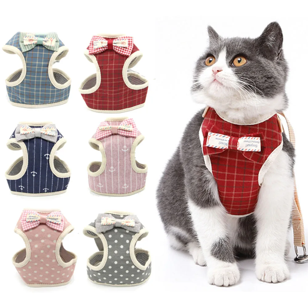 

Cute Dog Cat Harness and Leash Set Nylon Mesh Pet Puppy Harness Lead Cat Collar Clothes Vest for Small Cats Kitten Pet Supplies