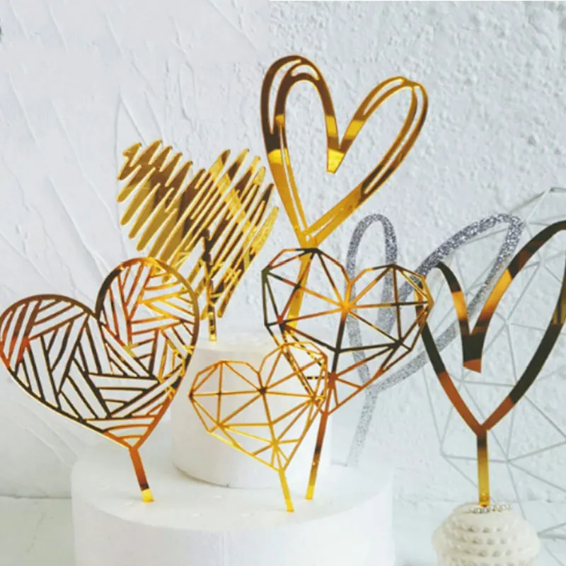 

Happy Birthday Love Flag Cake Topper Acrylic Letter Gold Silver Cake Top FlagDecoration for Birthday Party Wedding Supplies