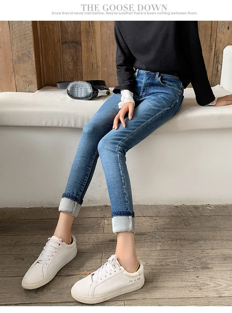 

Winter Thick Plus Velvet Women High Waist Skinny Jeans Simple Fleece Warm Slim fit Stretch Ladies Casual Denim Pencil Pants