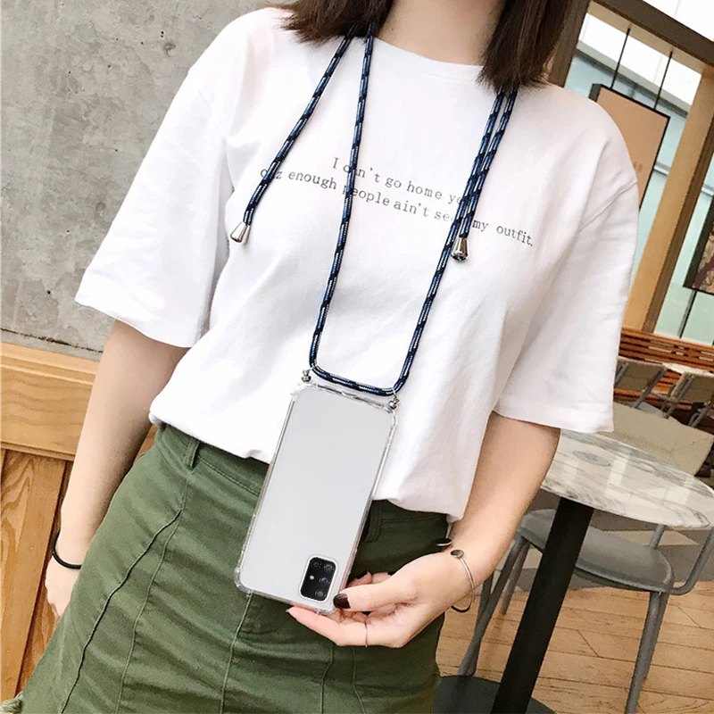 Luxury Lanyard Silicone Phone Case For Samsung Galaxy S23 S22 S21 S20 FE A71 A51 A32 Note 20 S10 Ultra-thin Necklace Rope Funda
