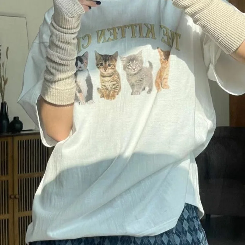 

Women T Shirt Streetwear White Cotton Short Sleeve Femme Oversized Graphic Tee Cute Tops