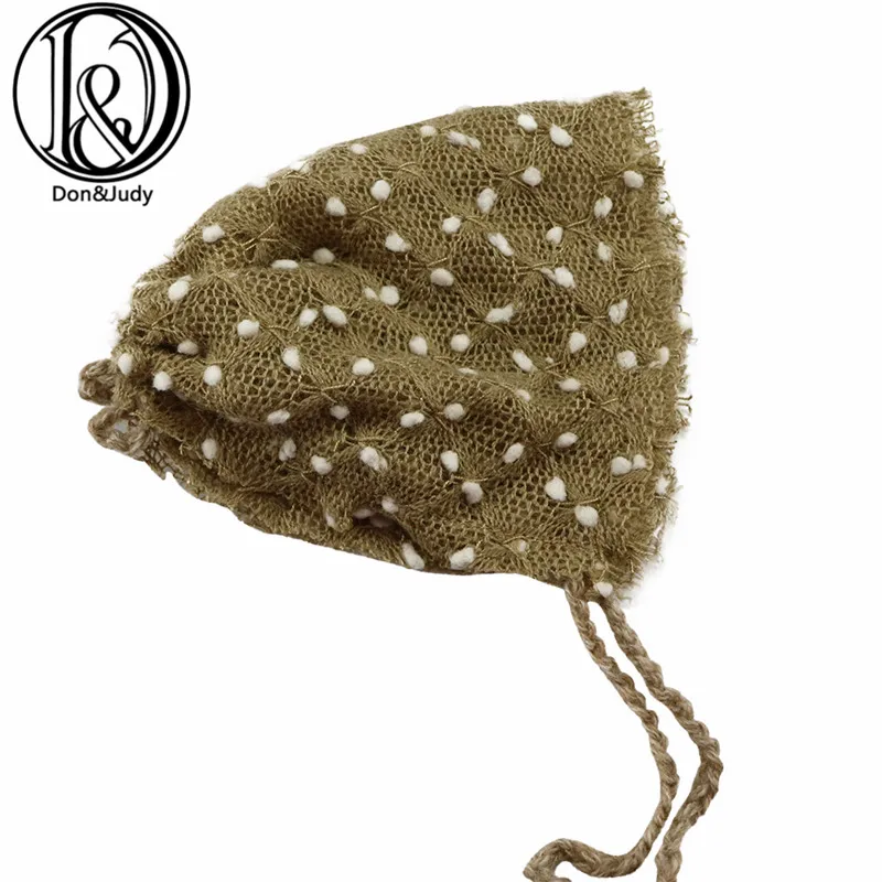 Vintage Soft Handmade Knitted Infant Bonnet with Small Bobble Dot for Newborn Baby Photo Shoot Props Photography Accessories | Детская