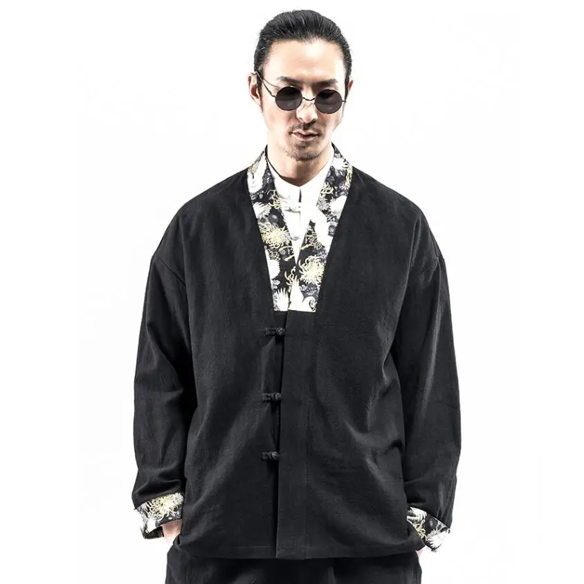 Пиджак-кимоно KK3249 для мужчин традиционная китайская одежда льняной Топ ханьфу с