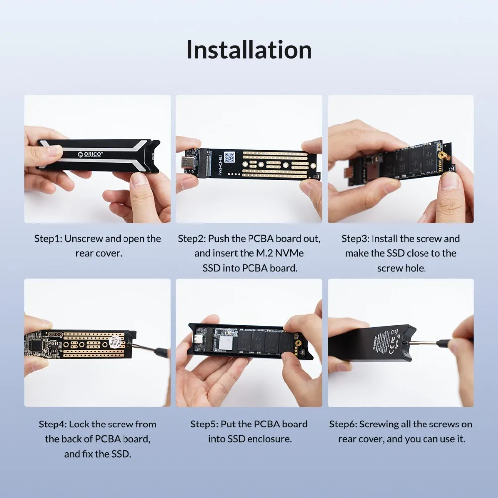 ORICO NVME M.2 корпус SSD из алюминиевого сплава Тип C USB 3,1 Поддержка 10 Гбит/с UASP M.2 USB NVME корпус алюминиевый жесткий диск коробка