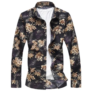 Весна-Осень 2019, модная мужская рубашка, облегающие рубашки с длинным рукавом и цветочным принтом, Мужская одежда, трендовые мужские повседневные рубашки с цветочным принтом, размеры