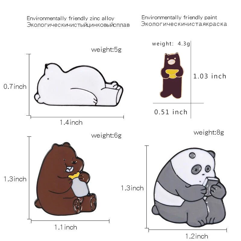 Милые животные мультфильм булавки Голые Медведи Милый гризли панда лед медведь