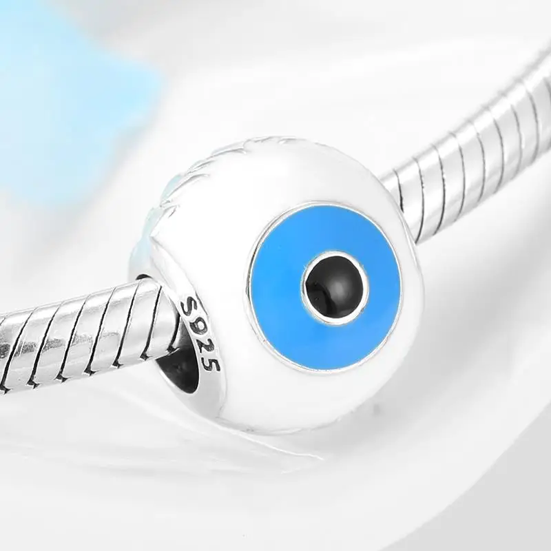 Реальные 925 пробы серебро инкрустированные циркон как зло голубой глаз круглый