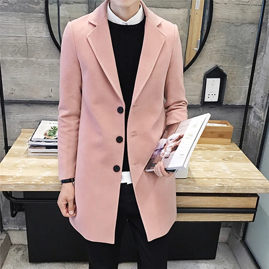 Мужская повседневная шерстяная куртка деловая однобортная длинная верхняя