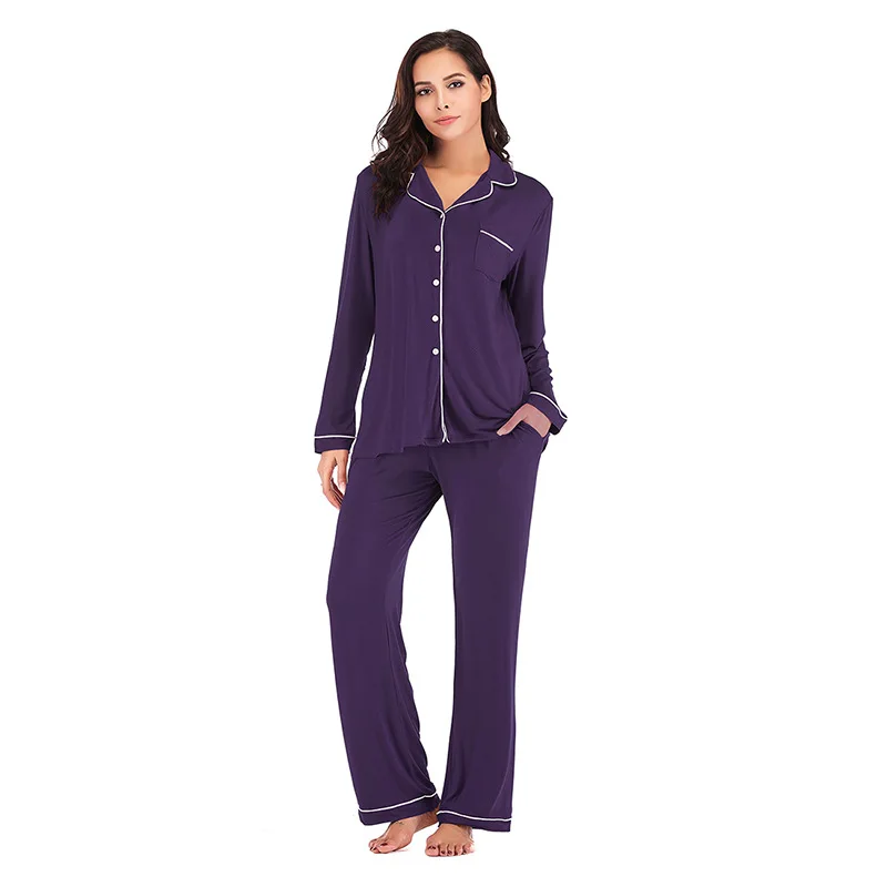 Womens Cotton Pajamas Set Long Sleeve Sleepwear Womens Button Down Nightwear Soft Pj Lounge Sets XS-XXL