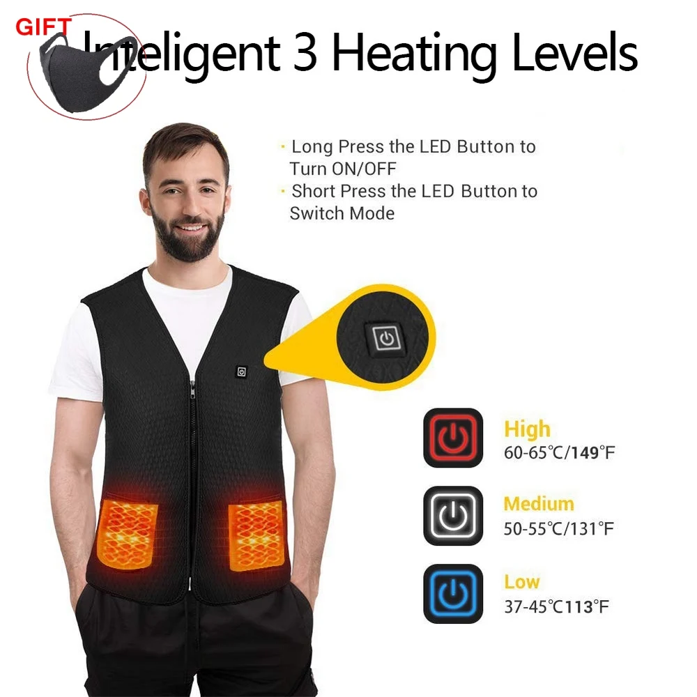 

Warming Unisex Waistcoat Winter Waterproof Heated Vest USB Charging Intelligent Adjustable Temperature Heating Warm Jackets Vest