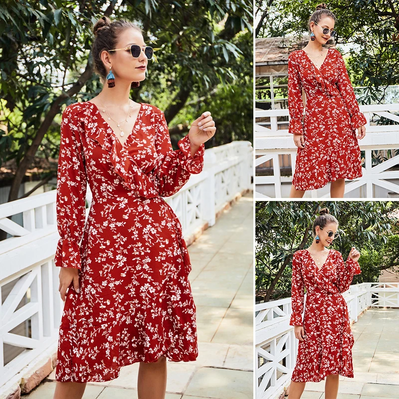 Женское платье длиной до колена летнее для выпускного вечера с длинным рукавом