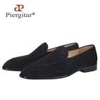 Лоферы мужские Piergitar, вельветовые, черные, в полоску, ручной работы, с золотистыми украшениями, с красной подошвой, лето размера плюс