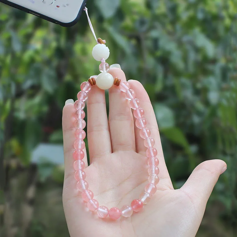 

China mobile phone lanyard watermelon crystal short wrist strap ethnic retro bodhi mobile phone chain mobile phone shell pendant