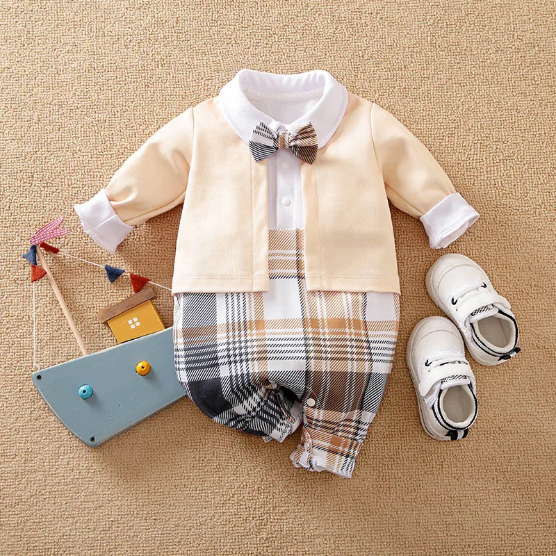 

Plaid Baby Boy Clothes Organic Birthday New Year Costume Baby's Rompers Playsuits Jumpsuit Kids Ropa Bebe Children's Overalls