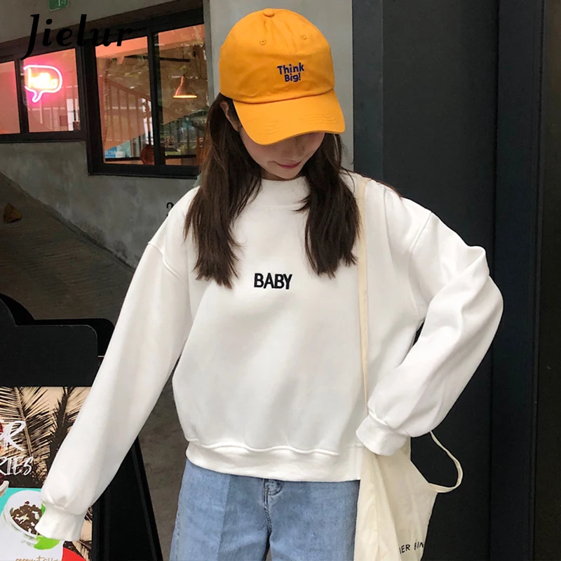 Jielur Зимние флисовые толстовки с воротником под горло вышитыми буквами белого и