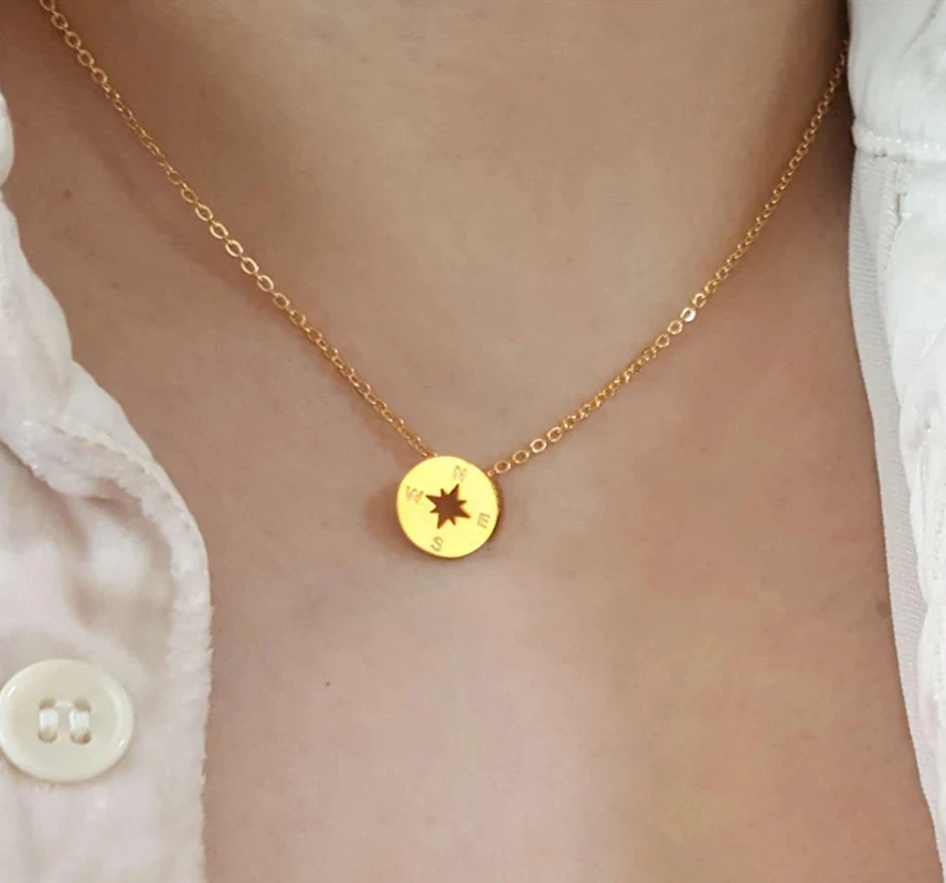 Круглая Подвеска компас ожерелье для женщин нержавеющая сталь ювелирное изделие