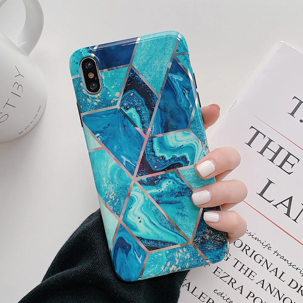 

LOVECOM Plating Geometric Phone Case For iPhone 12 Mini 11 Pro Max XR XS Max 6 7 8 Plus X Soft IMD Marble Phone Back Cover Cases