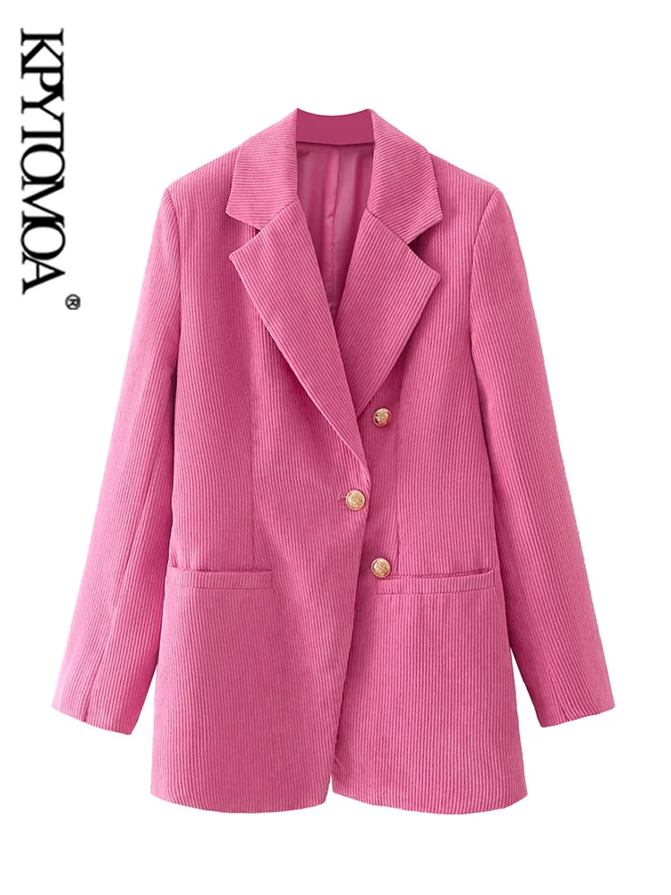 

KPYTOMOA Women Fashion Single Button Corduroy Blazer Coat Vintage Long Sleeve Welt Pockets Female Outerwear Chic Veste Femme
