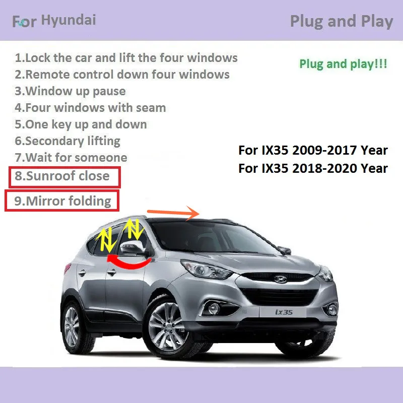 

For Hyundai IX35 Automatic Window Closer Closing& One Key Window Lifter& sunroof shutdown closer&Mirror folder Accessories
