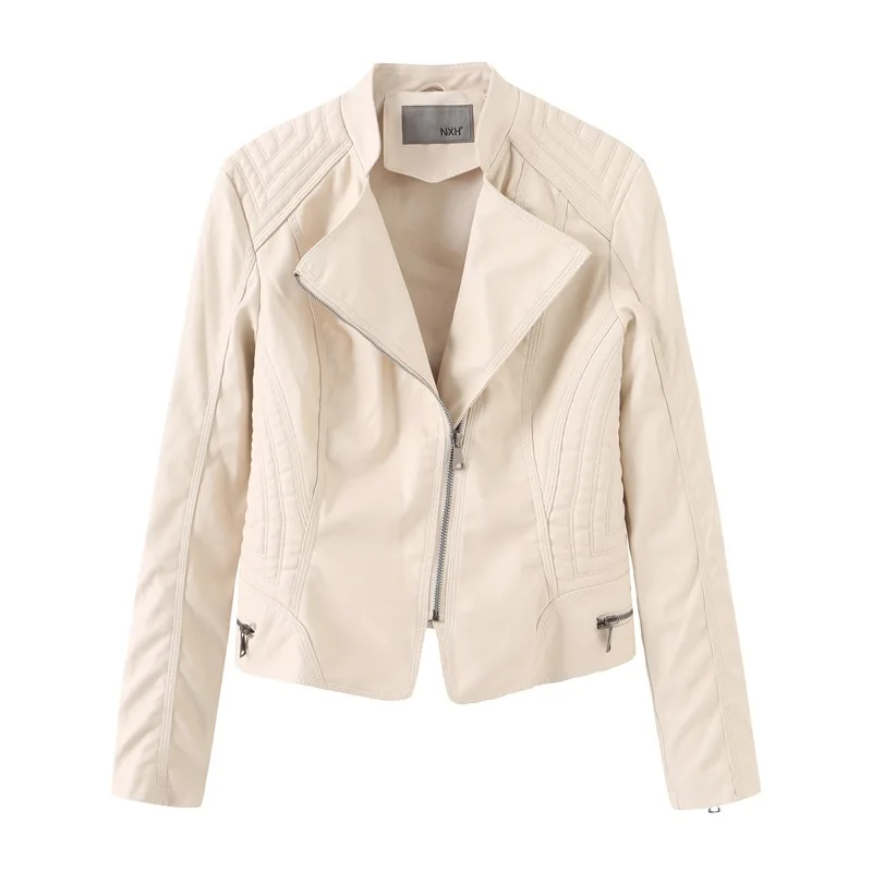 2021 spring and autumn women's leather clothes women's European and American short slim women's large motorcycle jacket