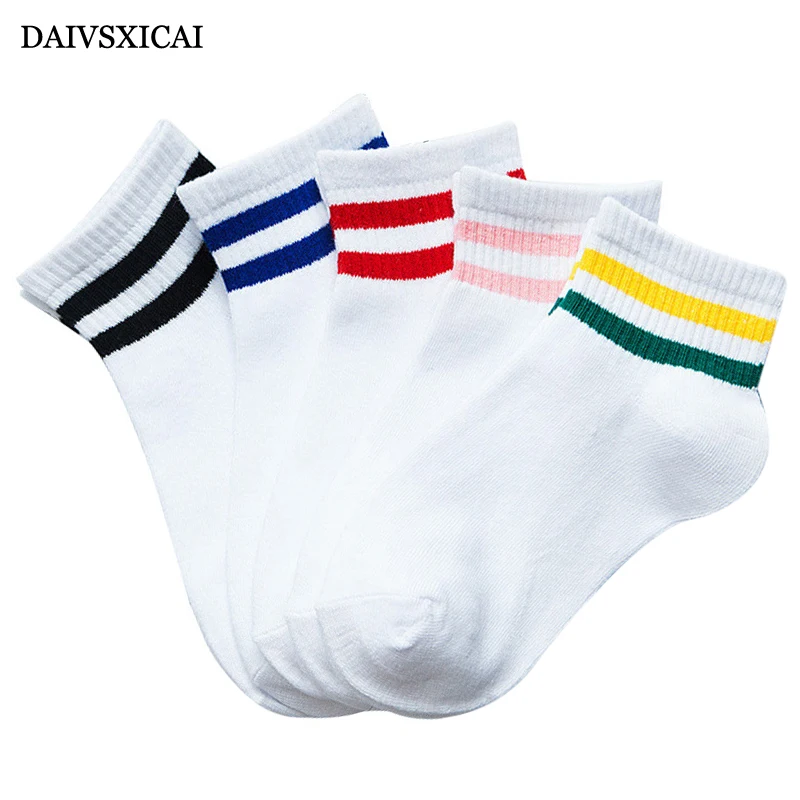 Носки женские Короткие хлопковые 5 пар/лот = 10 шт. для колледжа белые две бара