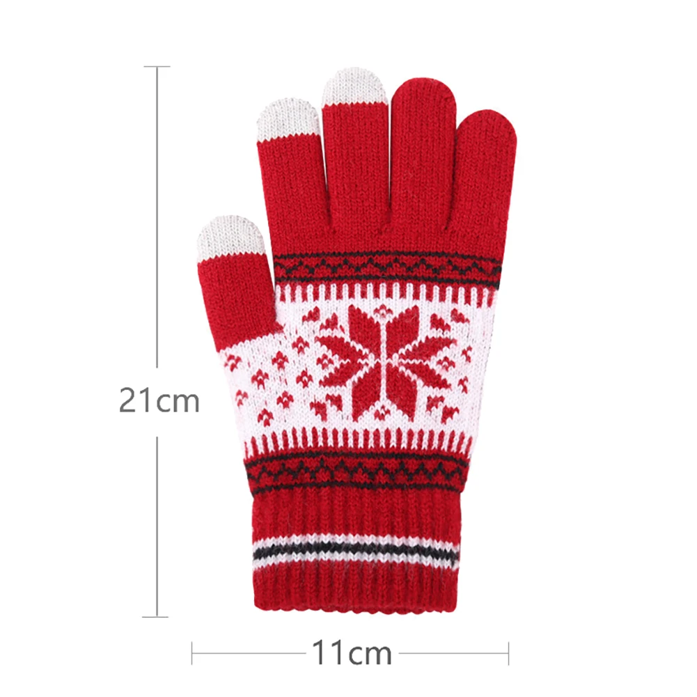 

Unisex Christmas Full Finger Gloves Knitted Touch Screen Thick Warm elastic Snowflake Mittens for outdoor sport snow ice shiting