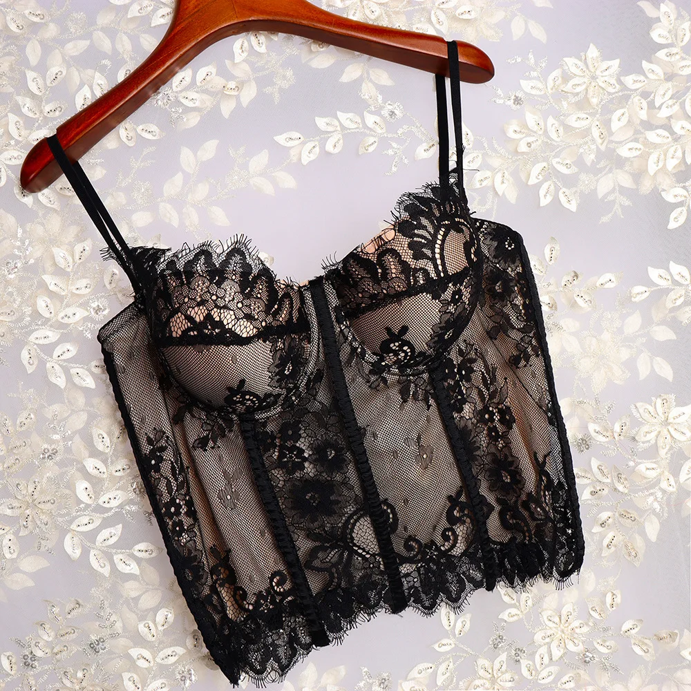 Летний тонкий бюстгальтер женский сексуальный кружевной корсет на бретельках