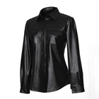 Футболки из искусственной кожи женские пикантные Топы с длинным рукавом на пуговицах женские уличные повседневные шикарные футболки однотонные облегающие Топы