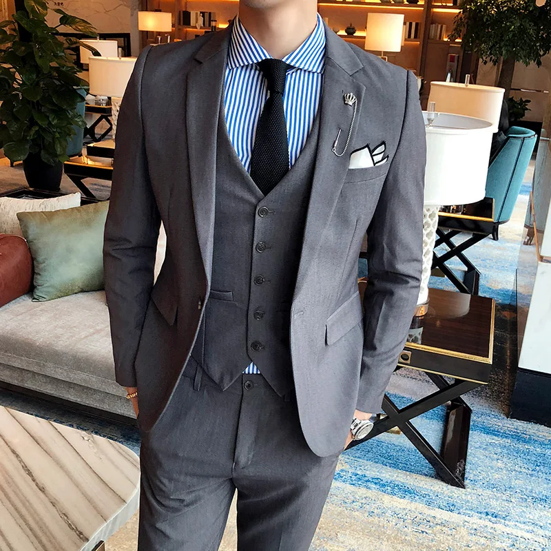 (Куртки + жилет брюки) 2019 премиум бренд мода мужская из чистого хлопка бизнес