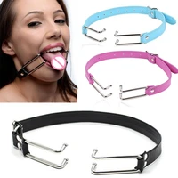 sexy bondage quality leather belt steel mouth open hook gag restraint bdsm bondage toy roleplay