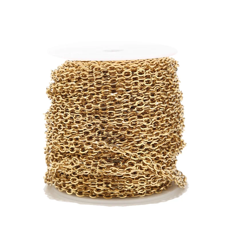 5 м/10 м/50 м цепочка из нержавеющей стали с золотыми звеньями оптовый кабель 5*7 мм