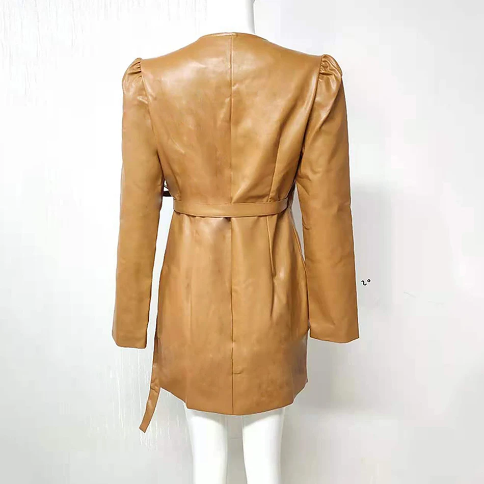 Платье женское из искусственной кожи с V-образным вырезом на шнуровке Осень-зима