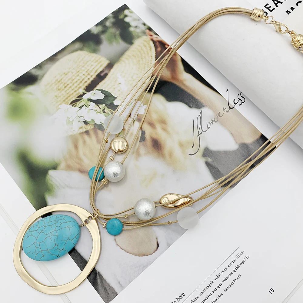 Модное натуральная бирюза ожерелье с подвеской из камня богемные Подвески