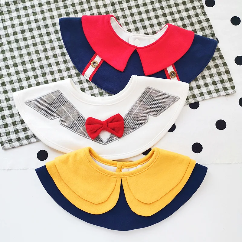 

New Wild Match Round Bibs For Baby Girls Boys With Bow Tie Cotton Children Saliva Scarf Gentleman Burp Cloth Accessories