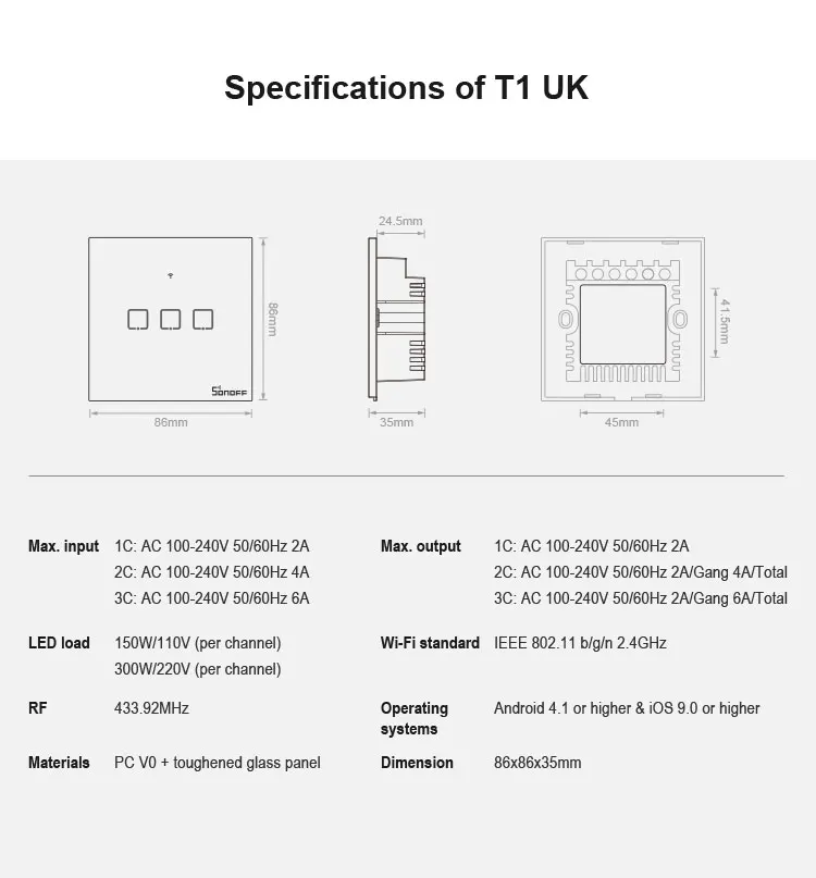 Sonoff T1 EU UK T2 US 1 2 3 банда RF Wifi умный настенный сенсорный светильник, таймер, сетевой пульт дистанционного управления, умный дом, беспроводной переключатель