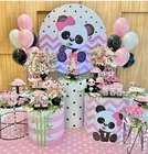 Круглый круглый фон для дня рождения, мини-торт, вечерние украшения, милая розовая панда, детский душ, эластичная ткань, 3 цилиндра, чехол